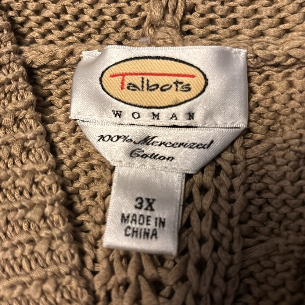 TALBOTS Brown Mercerized Cotton Hooded Cable Knit Sweater Size 3X - Picture 7 of 8